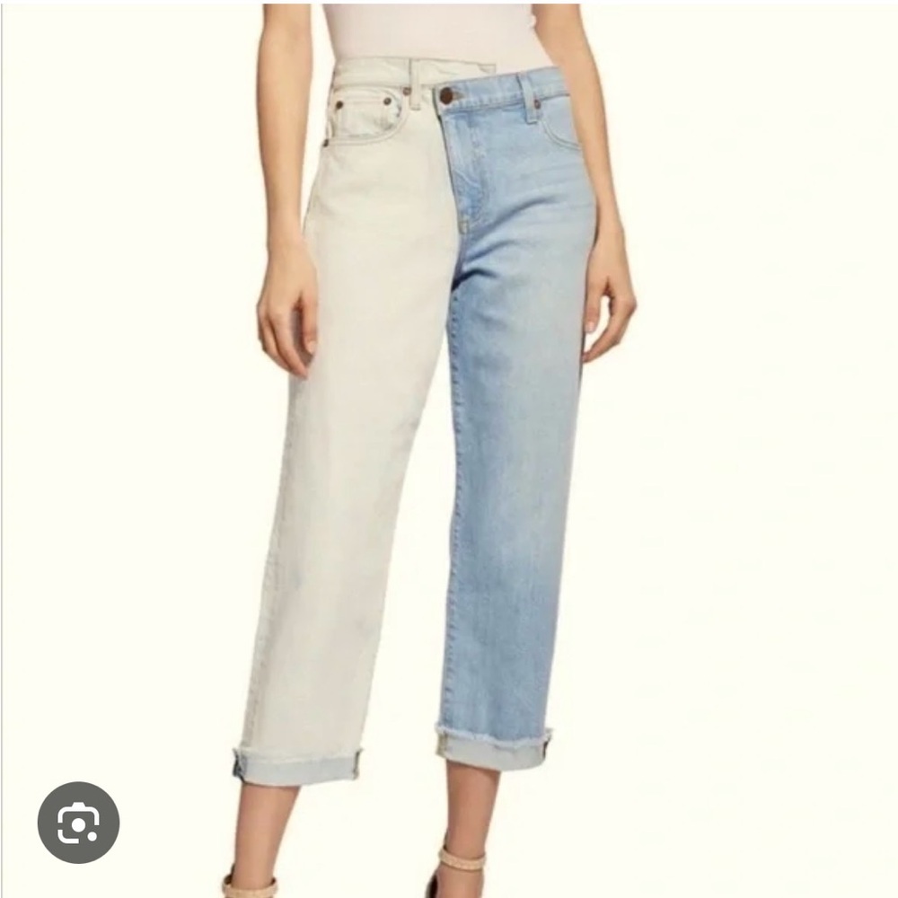 Alice + Olivia Two-Tone Light Blue and White Boyfriend Jeans